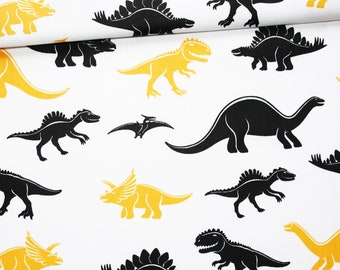 Tissu dinosaures en coton imprimé oeko tex noir et jaune