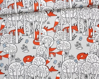Fox fabric on a light gray background in PREMIUM oeko-tex printed cotton
