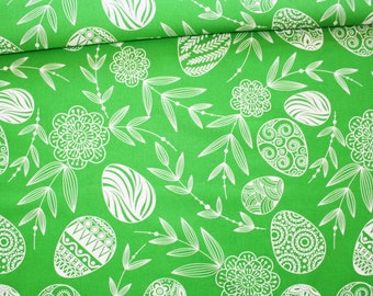 Tissu œufs de Pâques en coton imprimé oeko tex blanc et vert