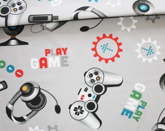 Fabric video games in cotton printed oeko tex light gray background
