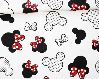Black and red mouse fabric on a white background in Oeko-Tex printed cotton