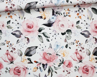 Tissu roses couleurs pastelles en coton imprimé PREMIUM oeko tex