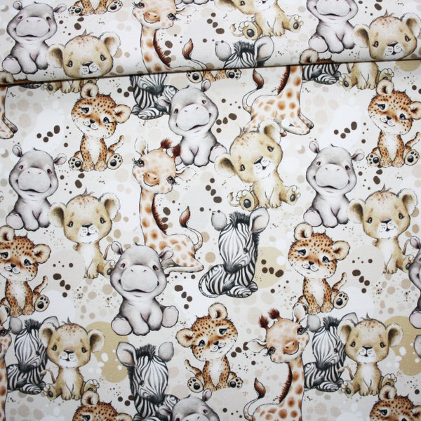 Savannah baby animal fabric 2 versions in PREMIUM oeko tex printed cotton white background