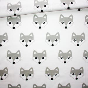 Foxes cotton oeko tex grey and white fabric