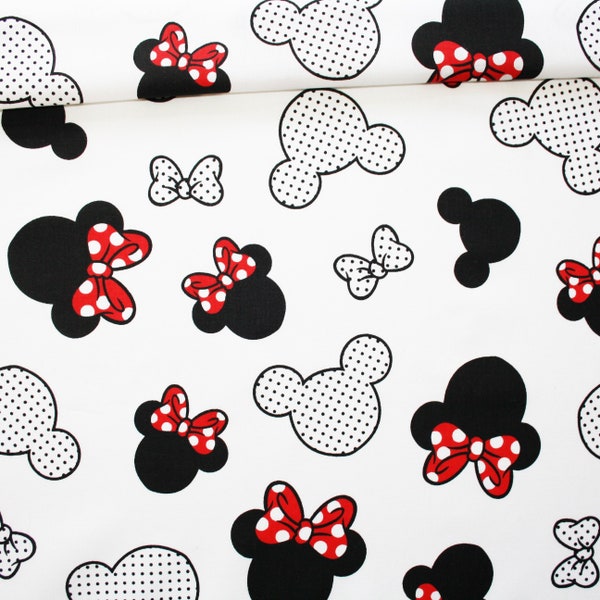 Tissu souris noires et rouges sur un fond blanc en coton imprimé oeko tex