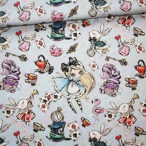 Tissu Alice au pays de Merveilles en coton imprimé PREMIUM oeko tex