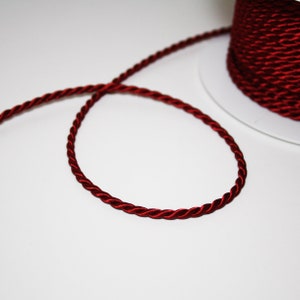 3.5 mm burgundy satin twisted cord sold by the meter