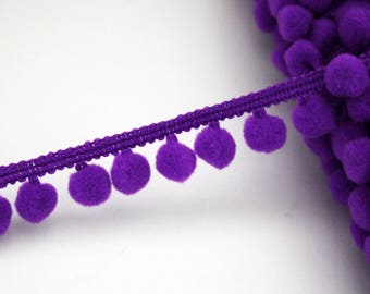 Galon pompons violet 10 mm vendu au mètre