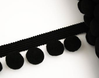 Galon pompons noir 20 mm, 1 m, ruban à pompons, galon à pompons