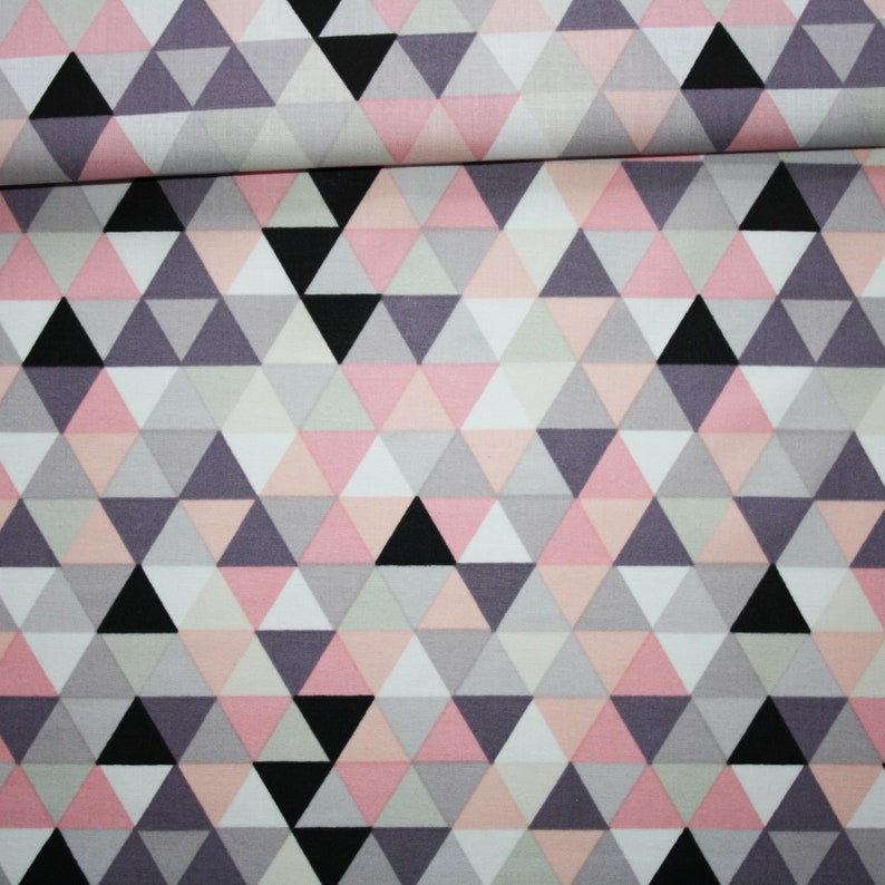 Triangle fabric 25 mm pink black purple grey cotton printed oeko tex image 1