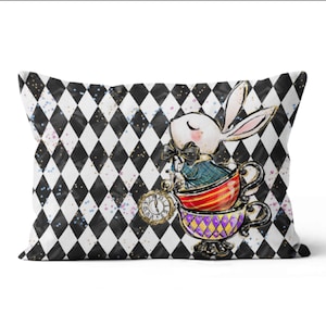 Panneau lapin et losanges en coton imprimé PREMIUM oeko tex collection Alice au pays de Merveilles 40 x 60 cm