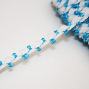 Galon croquet 6 mm serpentine blanc et turquoise, 1 m