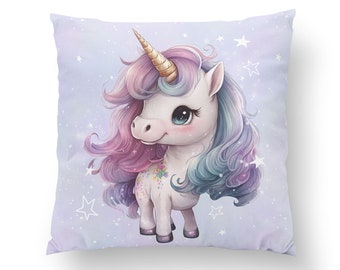 Panneau licorne 2 modèles en coton imprimé PREMIUM oeko tex 37,5 x 37,5 cm fond violet pastel