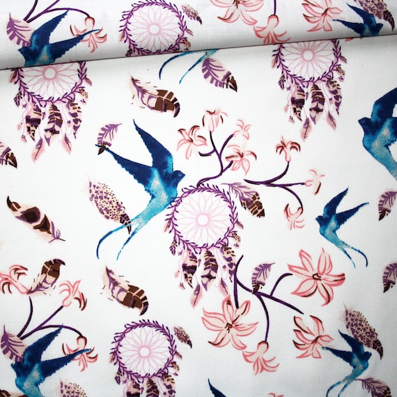 100/% Cotton turquoise background small blue /& lilac flowers 160 cm wide