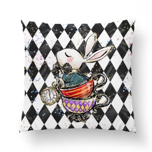 Panneau lapin et losanges en coton imprimé PREMIUM oeko tex collection Alice au pays de Merveilles 37,5 x 37,5 cm