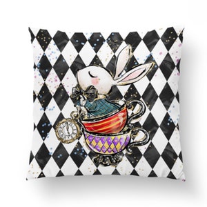 Rabbit panel and diamonds printed cotton PREMIUM oeko tex Alice in Wonderland collection 37.5 x 37.5 cm