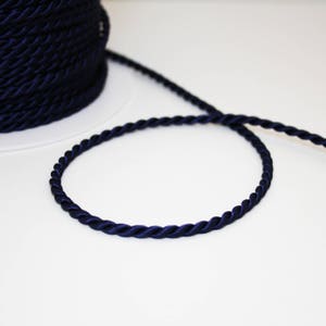 Dark blue satin twisted cord 3.5 mm sold by the meter