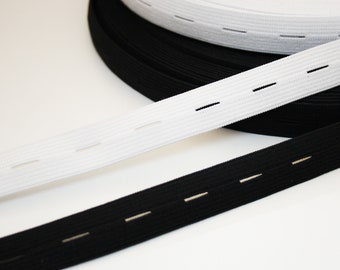 Elastisches Band mit Knopflöchern 15 und 20 mm schwarz-weiß