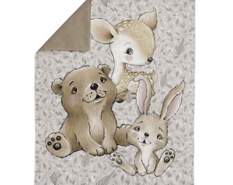 Panneau bébés animaux de la forêt en coton imprimé PREMIUM oeko tex 100 x 70 cm