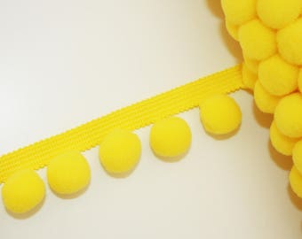 Galon pompons jaune 20 mm, 1 m, ruban à pompons, galon à pompons