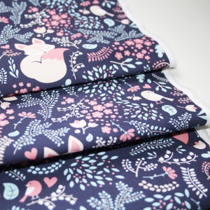 Tissu renards et fleurs en coton imprimé PREMIUM oeko tex fond bleu marine image 3