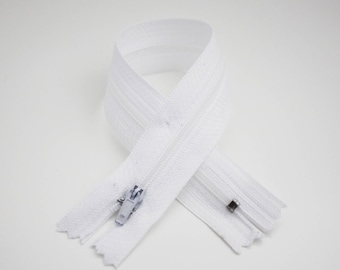 Lot of 5 non-separable 25 cm white zippers