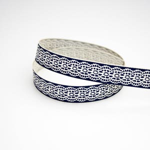 Ruban gros grain dentelle bleu, écru, 15 mm, 1 m, ruban gros grain imprimé dentelle
