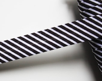 Encadernação em viés marrom escuro e branco, listras, 18 mm, encadernação universal em viés de algodão pré-plissado