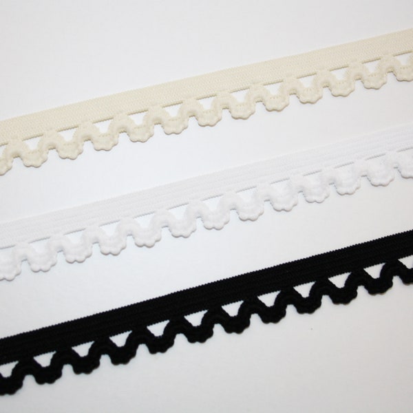 Galon dentelle élastique noir blanc ou écru 16 mm vendu au mètre