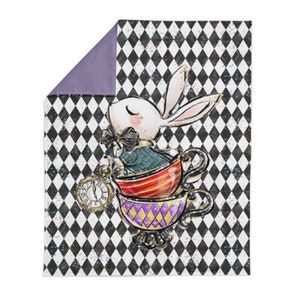 Panneau lapin et losanges en coton imprimé PREMIUM oeko tex collection Alice au pays de Merveilles 100 x 70 cm