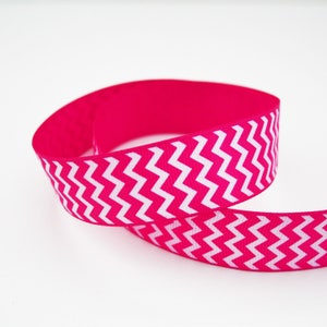 Ruban chevrons fuchsia et blanc, 25 mm, 1 m, ruban gros grain zigzag imprimé, non adhésif