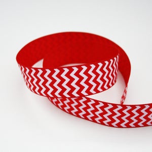 Ruban chevrons rouge et blanc, 25 mm, 1 m, ruban gros grain zigzag imprimé, non adhésif