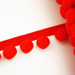 Treccia pompon rossa 20 mm, 1 m, nastro pompon, treccia pompon