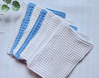 Lot de 7 grandes lingettes nettoyantes. Nid d'abeille et éponge de bambou.