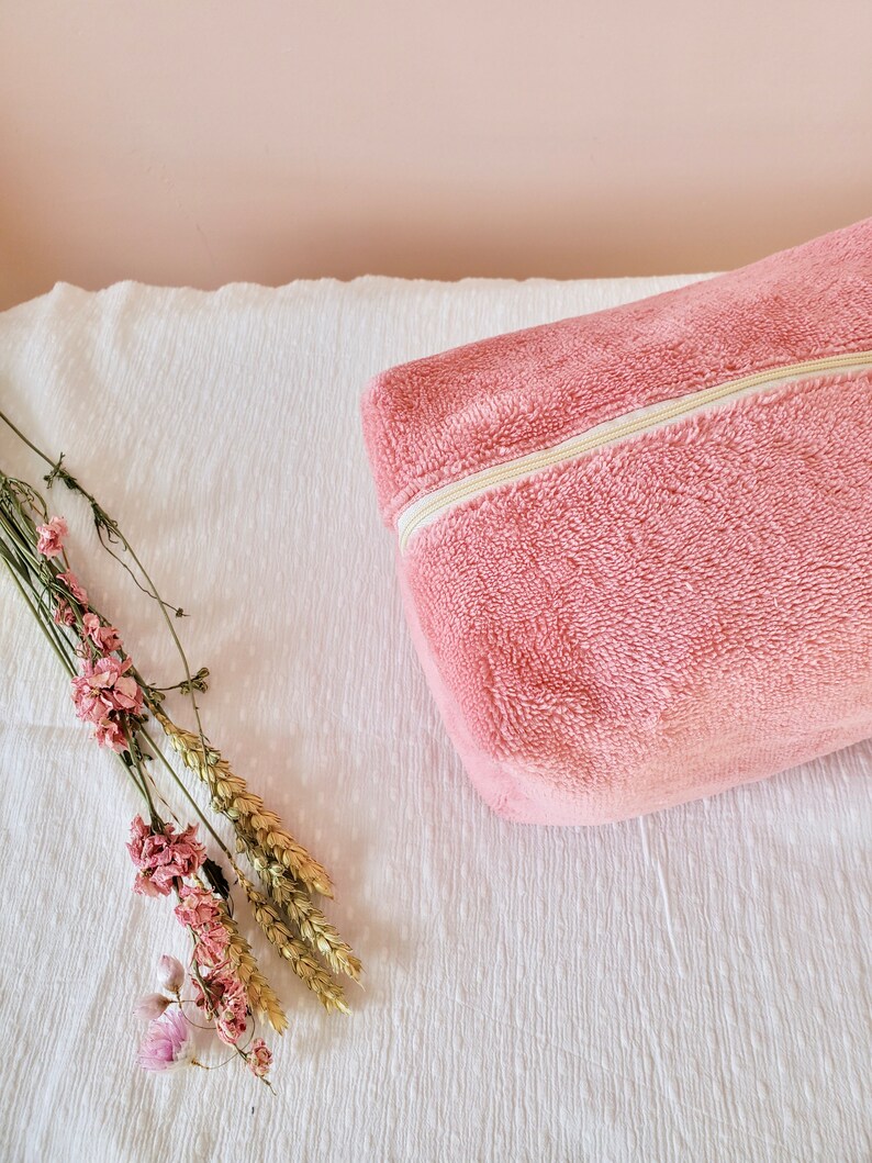 Trousse Léonie .Grande trousse de toilette ou maquillage, rectangulaire. Eponge de bambou et coton oekotex image 9