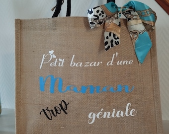 Bag, custom burlap tote Mother's Day