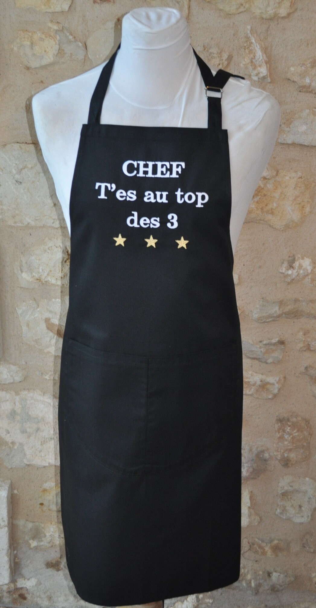 Tablier Homme Chef Tu Est Au Top Des 3 Étoiles Tissu Noir