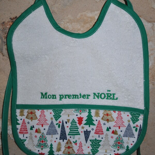 BAVOIR ENFANT mon premier Noel avec prénom coloris vert ou rouge