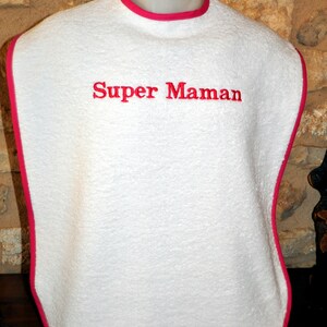 ADULT BIB super mom white bias fuchsia