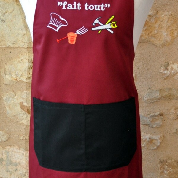 TABLIER HOMME tissu bordeaux mon grand fait tout