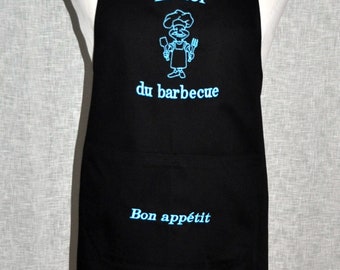 TABLIER HOMME le roi du barbecue tissu noir broderie turquoise