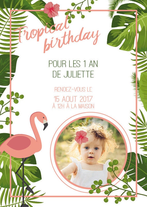 Carton D Anniversaire Ou Bapteme Theme Tropical Etsy