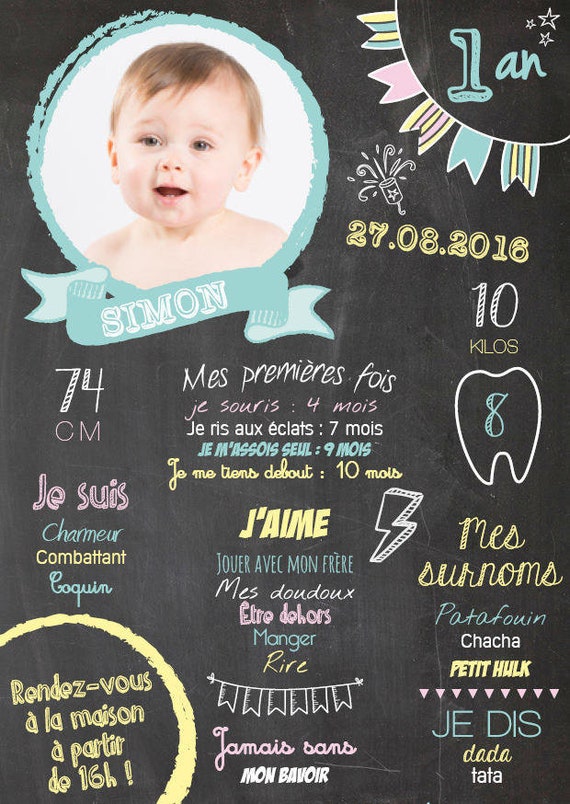 Faire Part D Anniversaire Ou Bapteme Simon Etsy France