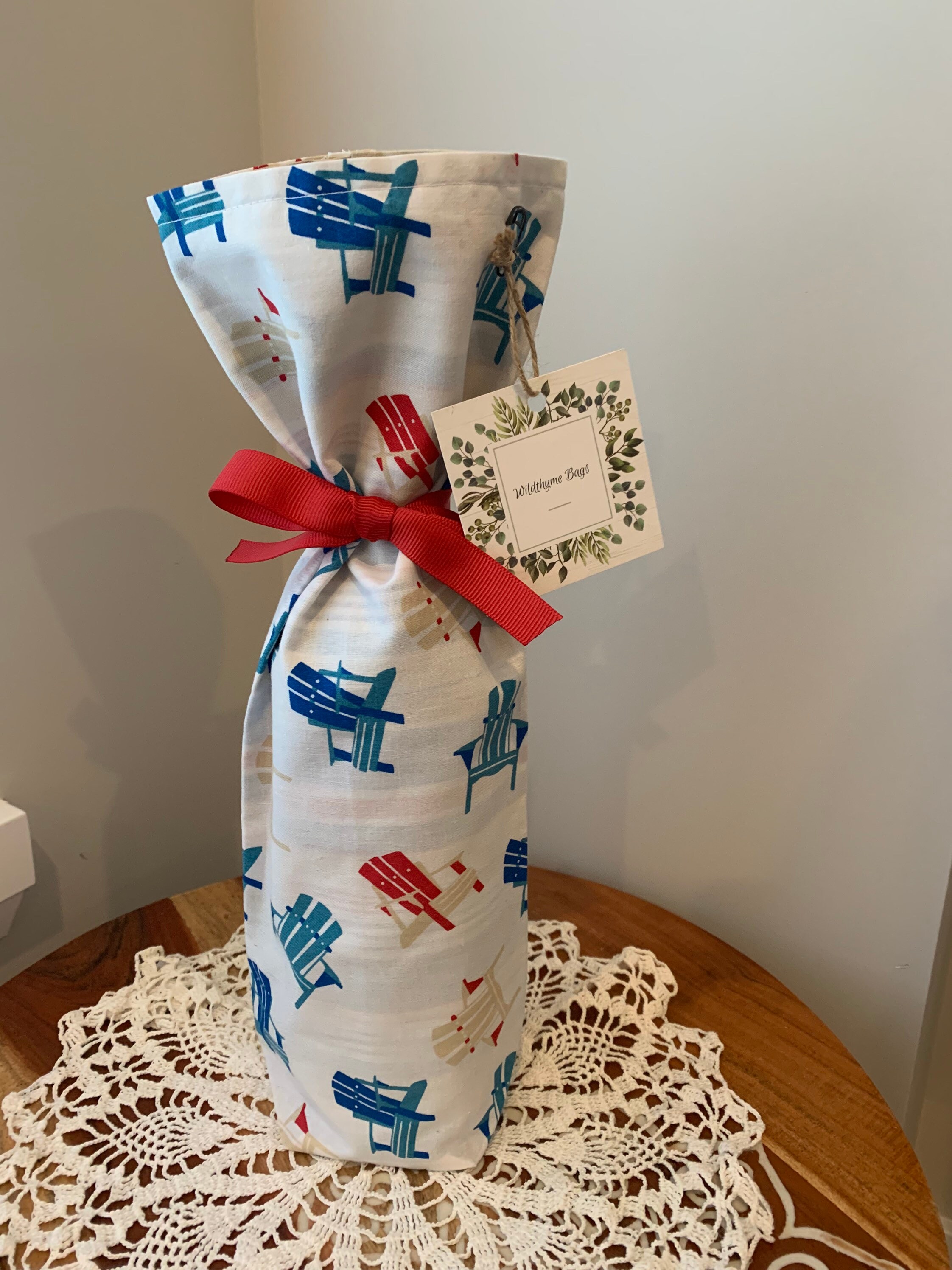 Fabric Reusable Lined Wine Bag Adirondack Chairs Etsy UK