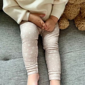 Taupe flower leggings and headband, mini flowers, floral