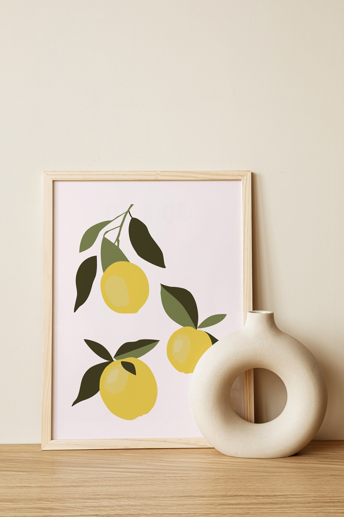 Modern abstract botanical lemon wall art lemon kitchen Etsy