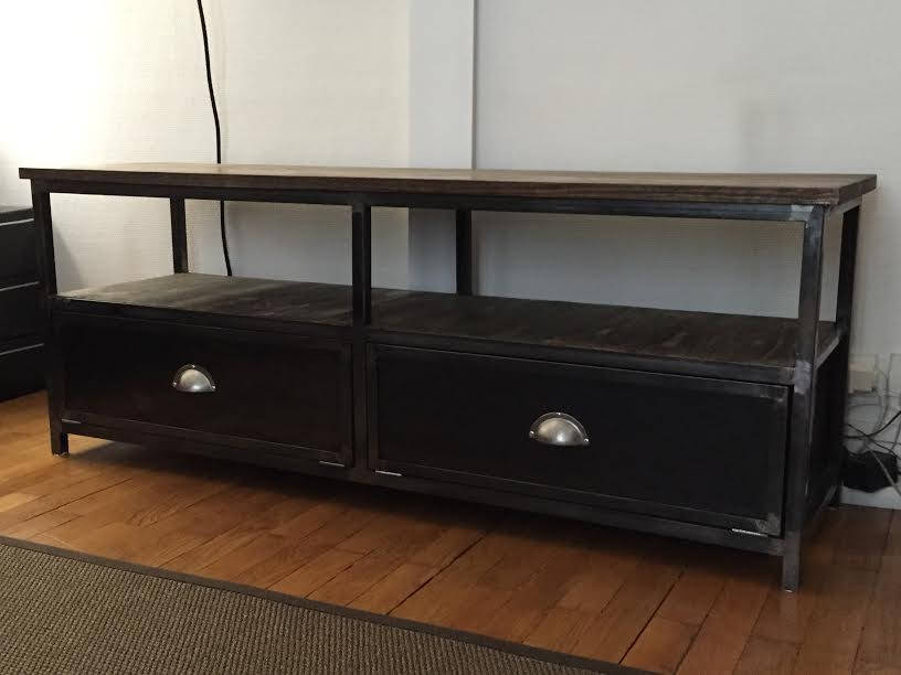 Meuble Industriel Tv Acier et Bois Vieilli