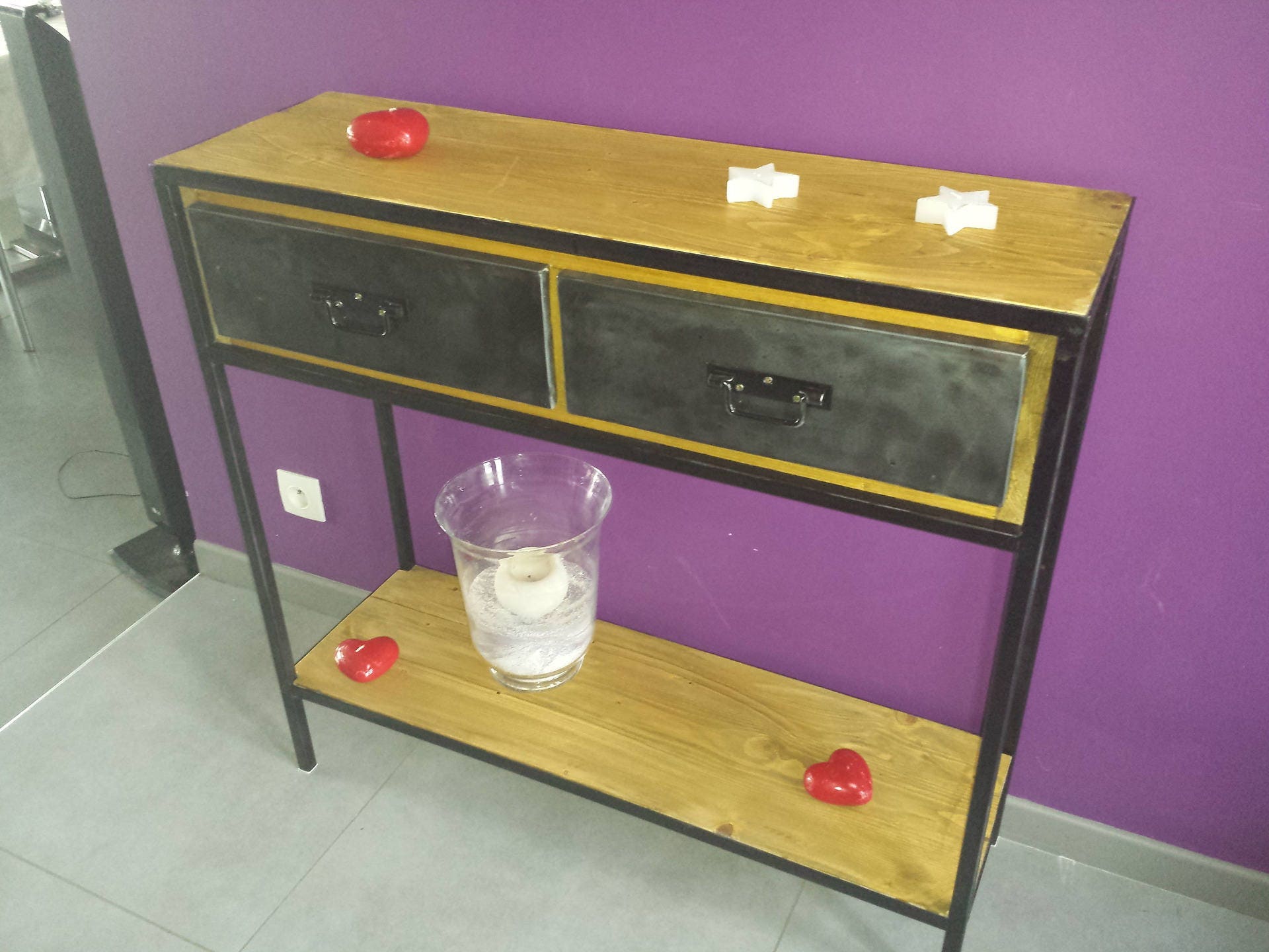 Meuble Industriel Console Acier et Bois