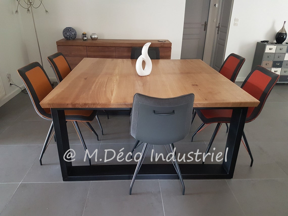 Table de salle à manger style industriel carré en chêne massif | Etsy