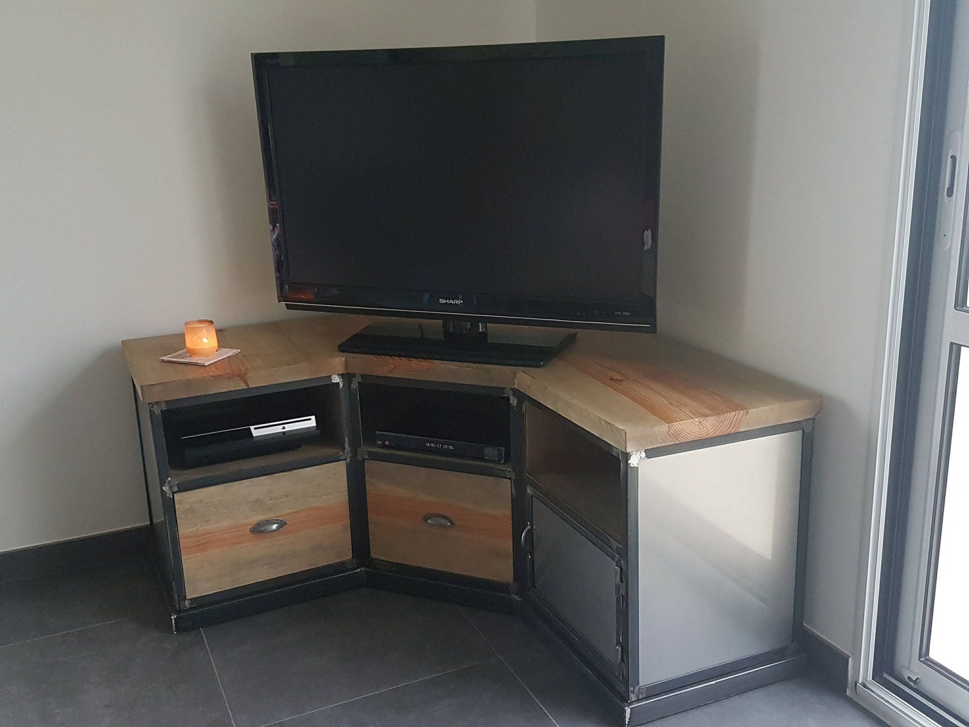 meuble tv angle pin massif